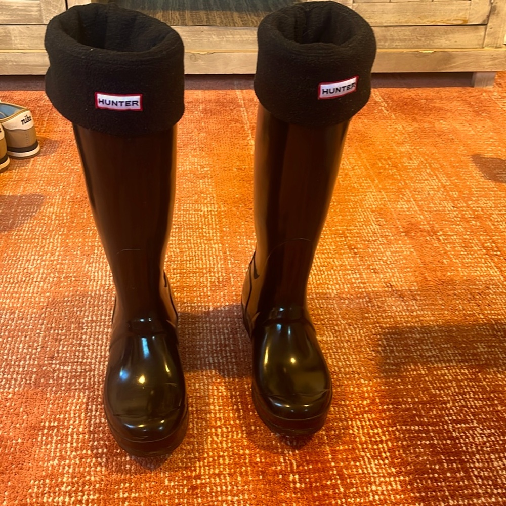 Hunter Women's Original Tall Gloss Rain Boot with Hunter Original Fleece Socks